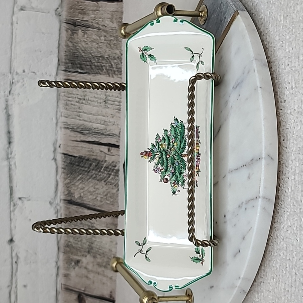 Spode Christmas Tree Vintage Collectible Ceramic Rectangle Cracker Serving Tray